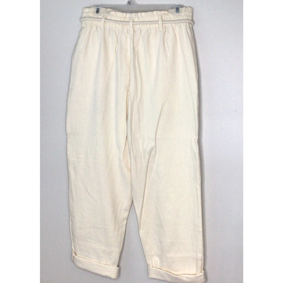 Gentle Fawn Ivory Cotton Paper Bag Cuffed Pants with Rope Belt Size L - Picture 3 of 7